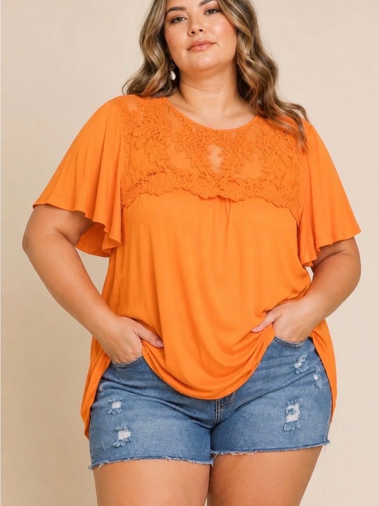 Culture Code Tops - Culture Code | New Sunkist Lace Embroidery Neck Trim Top